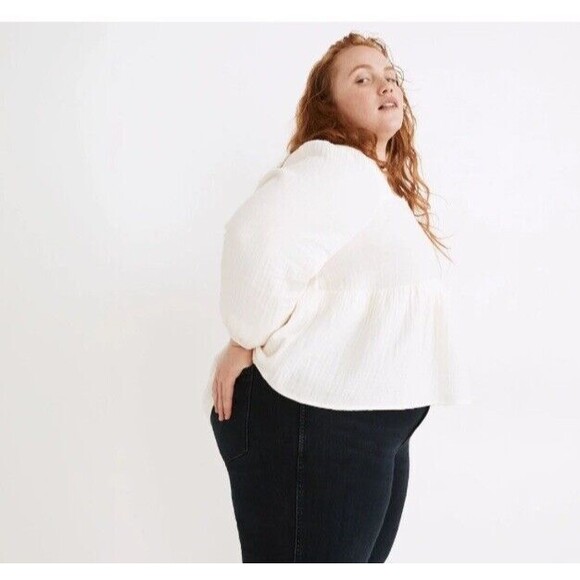 Madewell Plus Lightspun Millbrook Puff-sleeve Peplum  Size M‎ Light Yellow - Picture 2 of 10